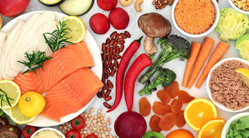 flat lay of low GI foods for diabetes diet