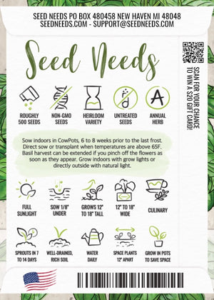 Sweet Basil Herb Seeds For Planting (Ocimum basilicum)