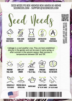 Mammoth Red Rock Cabbage Seeds For Planting (Brassica oleracea)