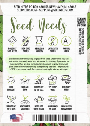 Garnet Stem, Italian Dandelion Seeds For Planting (Cichorium intybus)