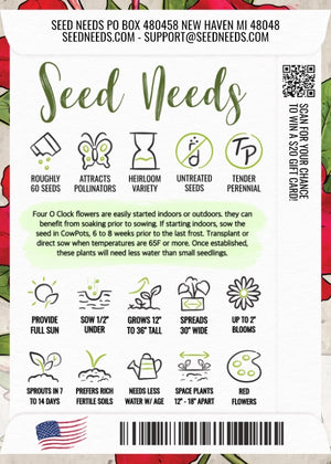 Red Four O' Clock Seeds For Planting (Mirabilis jalapa)
