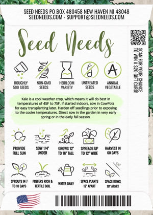 Kale Seeds For Planting, Vates Blue Scotch Curled (Brassica oleracea)
