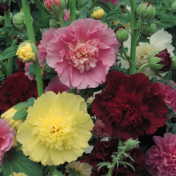 Double Majorette Hollyhock Mixture (Alcea rosea)