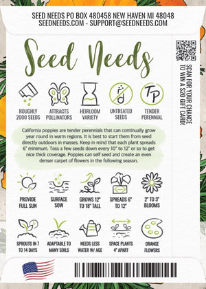 Orange California Poppy Seeds For Planting (Eschscholzia californica)