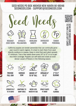 Red Chief California Poppy Seeds For Planting (Eschscholzia californica)