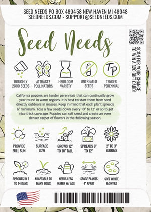 White Linen California Poppy Seeds For Planting (Eschscholzia californica)