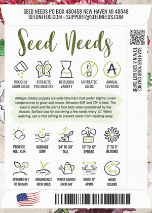 Antique Shades Peony Poppy Seeds For Planting (Papaver paeoniflorum)