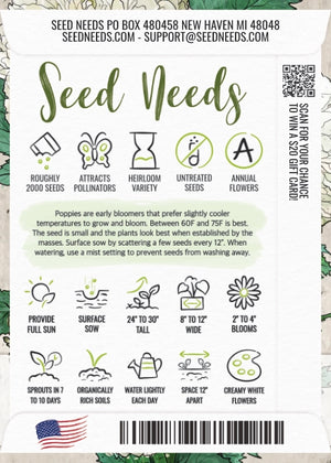 Cream Peony Poppy Seeds For Planting (Papaver paeoniflorum)
