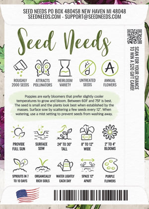 Purple Peony Poppy Seeds For Planting (Papaver paeoniflorum)