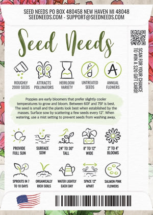 Salmon Peony Poppy Seeds For Planting (Papaver paeoniflorum)