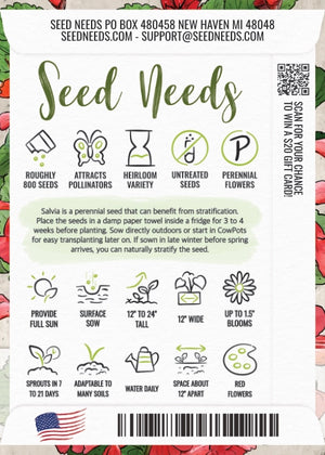 Scarlet Sage Seeds For Planting / Scarlet Salvia (Salvia coccinea)