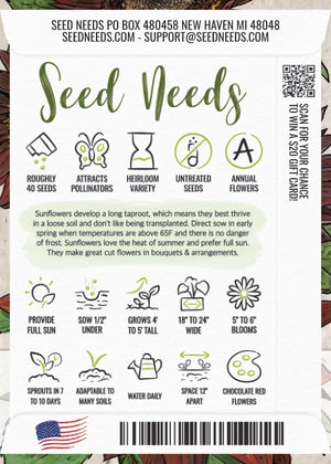 Chocolate Cherry Sunflower Seeds For Planting (Helianthus annuus)