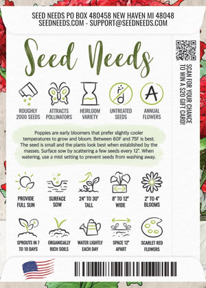 Scarlet Peony Poppy Seeds For Planting (Papaver paeoniflorum)