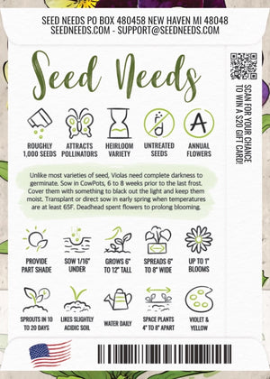 Johnny Jump Up Seeds For Planting, Helen Mount (Viola cornuta)