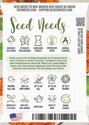 Orange King Zinnia Seeds For Planting (Zinnia elegans)
