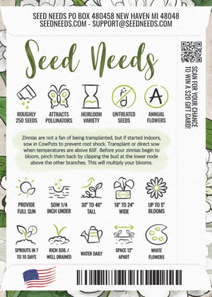 Polar Bear Zinnia Seeds For Planting (Zinnia elegans)