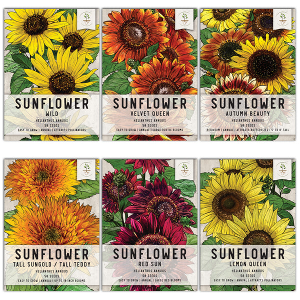 Sunflower Bundle (Includes 36 Starter Pots, 1 Coco Coir Brick & 6 Colorful Sunflower Seed Packets)