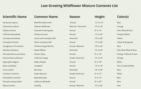Low Growing Wildflower Mixture