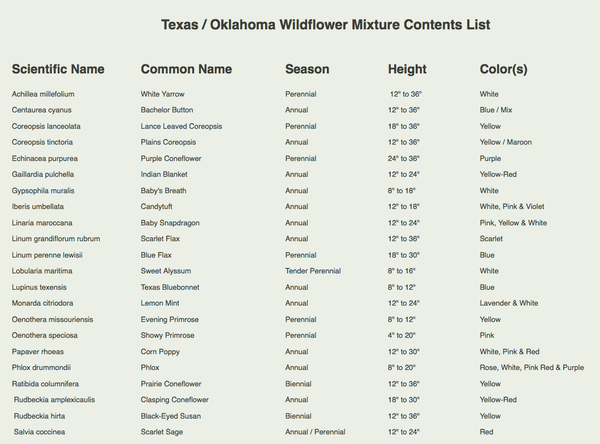 Texas Oklahoma Wildflower Mixture